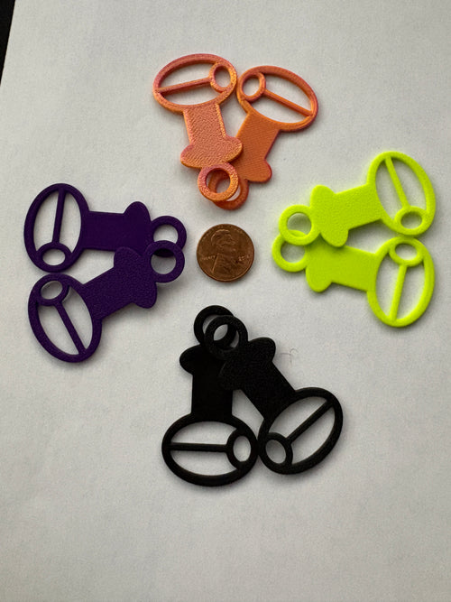 Halloween 12-pack no-kink floss drop bobbins in black, deep purple, slime green, and orange/pink